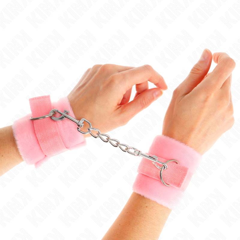 KINK WRIST RESTRAINT Manchettes Débutant Fourrure Rose 30 X 7 Cm - Aura Intime