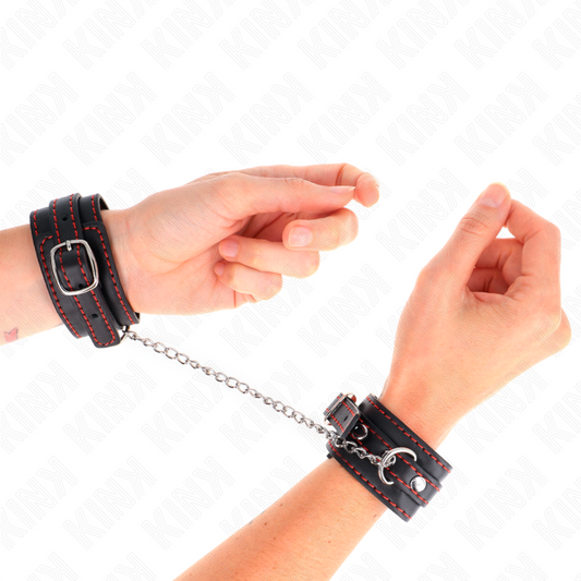KINK WRIST RESTRAINT Petites Retenues-Poignets Noires Doublure Rouge Réglable ... - Aura Intime