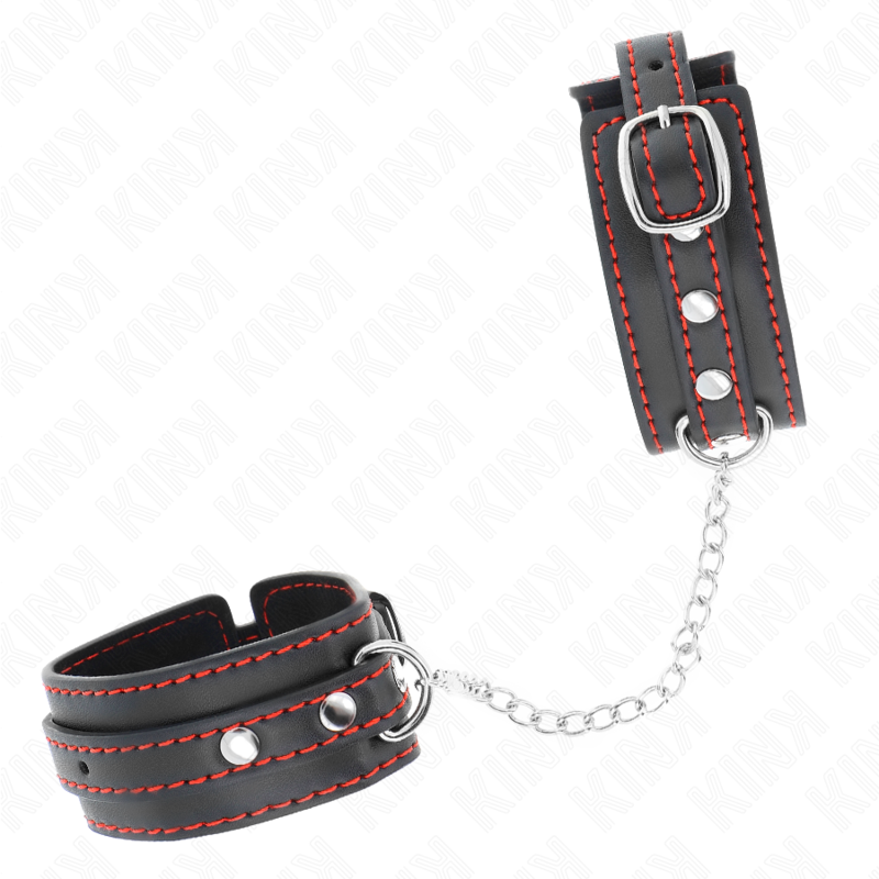 KINK WRIST RESTRAINT Petites Retenues-Poignets Noires Doublure Rouge Réglable ... — vue alternative