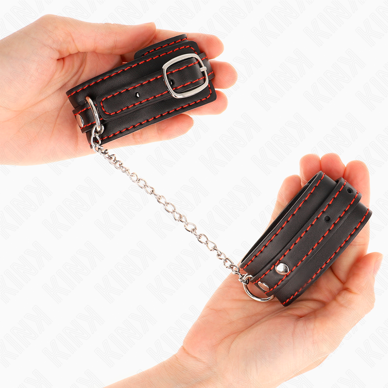 KINK WRIST RESTRAINT Petites Retenues-Poignets Noires Doublure Rouge Réglable ... — vue arrière