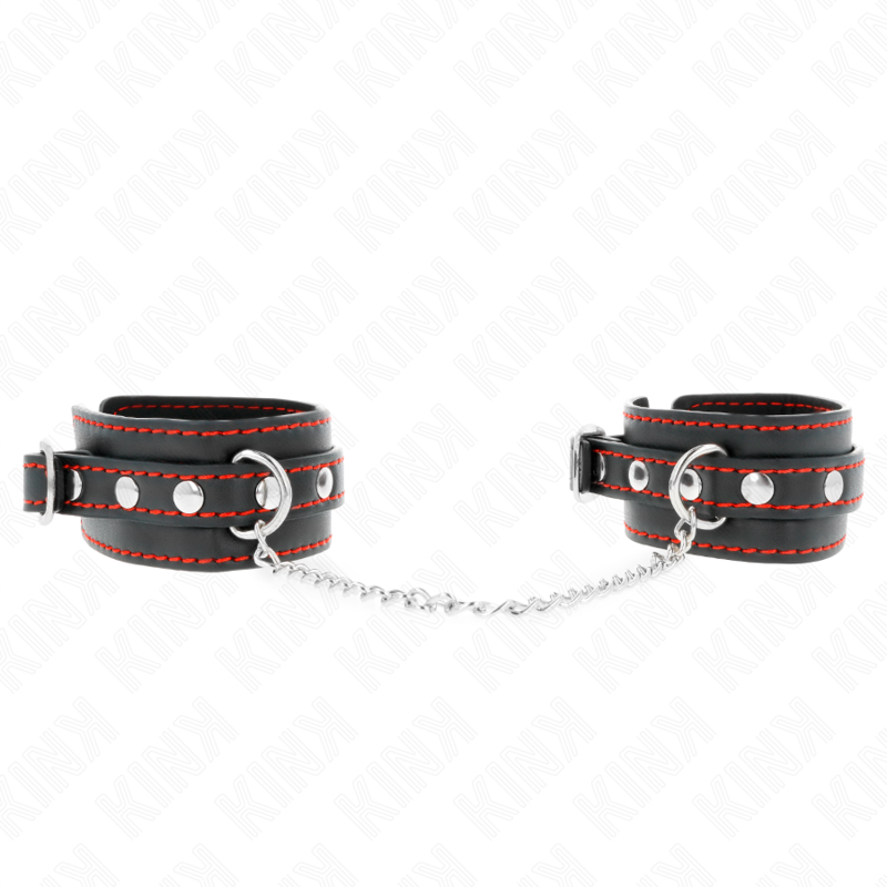 KINK WRIST RESTRAINT Petites Retenues-Poignets Noires Doublure Rouge Réglable ... — vue détaillée