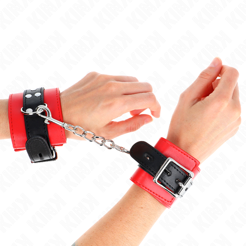 KINK WRIST RESTRAINT Appui-Poignets Rouge Ceinture Noire Réglable 17-28 Cm X 6 Cm - Aura Intime