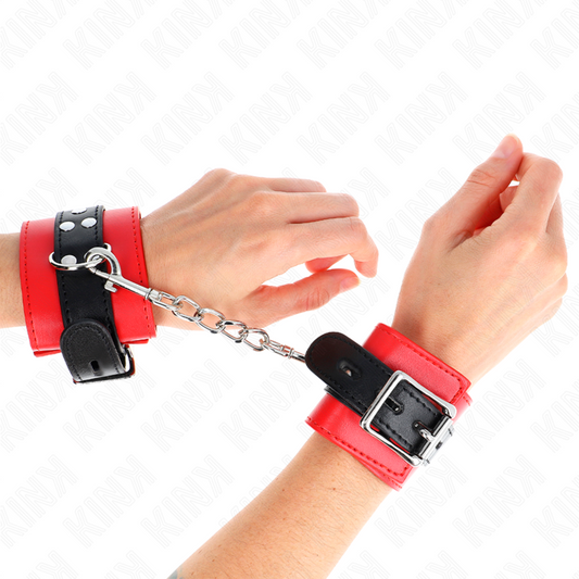 KINK WRIST RESTRAINT Appui-Poignets Rouge Ceinture Noire Réglable 17-28 Cm X 6 Cm - Aura Intime