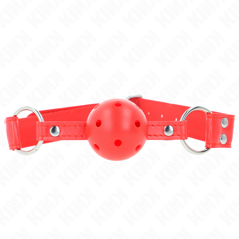 KINK COLLAR & GAG Bâillon À Boule Dur Creux Rouge Complet 62 X 2 Cm - Aura Intime