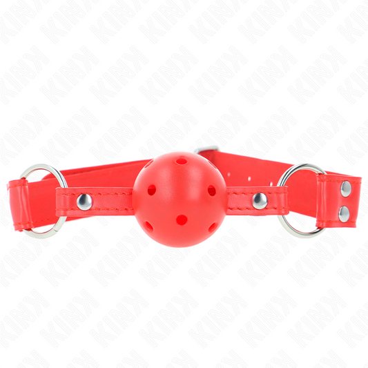 KINK COLLAR & GAG Bâillon À Boule Dur Creux Rouge Complet 62 X 2 Cm - Aura Intime