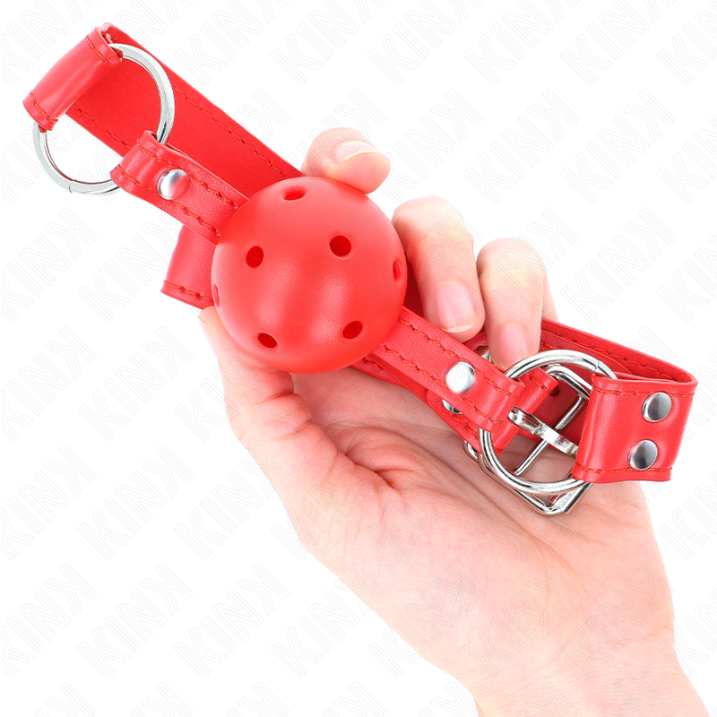 KINK COLLAR & GAG Bâillon À Boule Dur Creux Rouge Complet 62 X 2 Cm — vue arrière