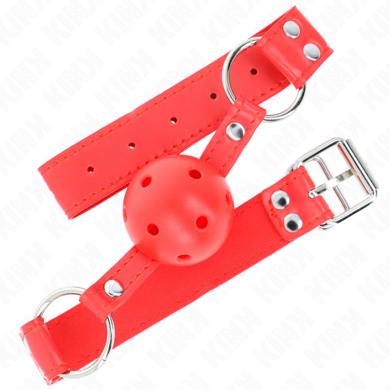 KINK COLLAR & GAG Bâillon À Boule Dur Creux Rouge Complet 62 X 2 Cm — vue détaillée