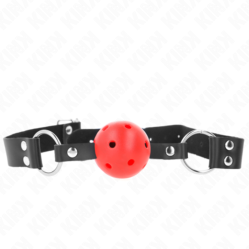 KINK COLLAR & GAG Balle Respirante 4 Cm Bag Double Rivet Rouge 62,5 X 2,5 C... - Aura Intime