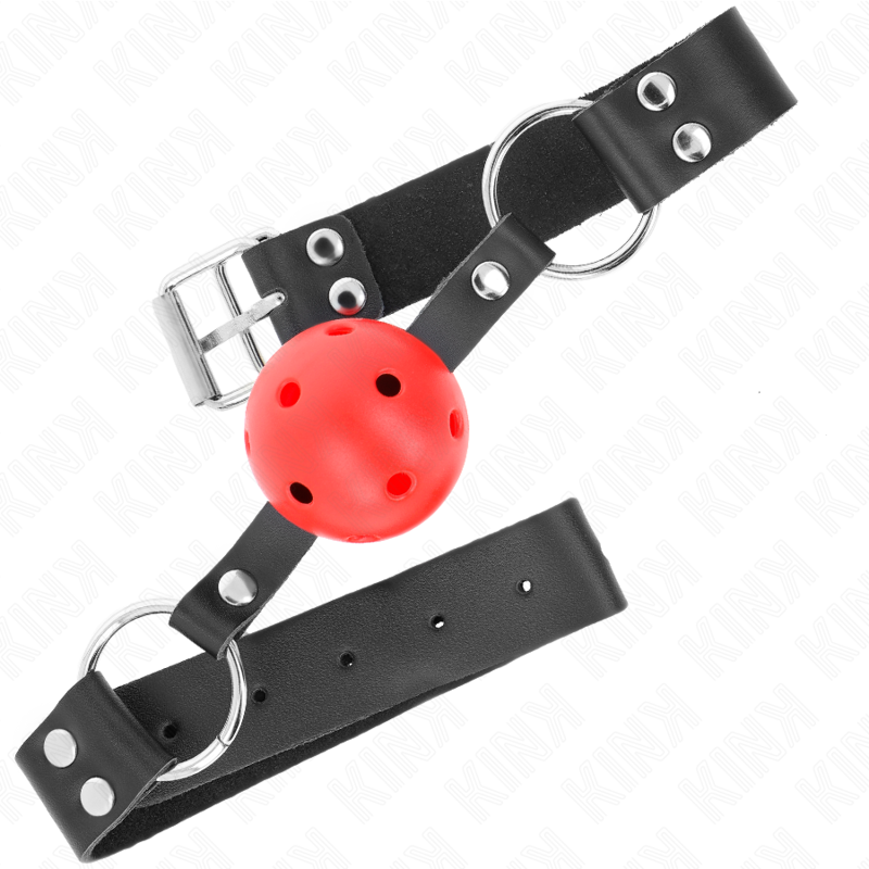KINK COLLAR & GAG Balle Respirante 4 Cm Bag Double Rivet Rouge 62,5 X 2,5 C... — vue détaillée