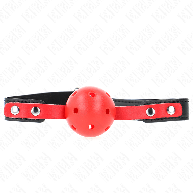 KINK COLLAR & GAG Balle Dure Creuse Rouge 4 Cm Gag Bracelet Noir 60 X 2 Cm ... — vue détaillée
