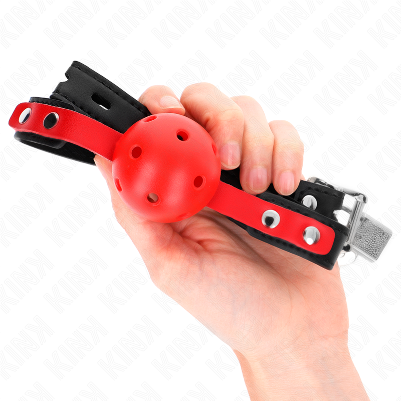 KINK COLLAR & GAG Balle Dure Creuse Rouge 4 Cm Gag Bracelet Noir 60 X 2 Cm ... — vue alternative