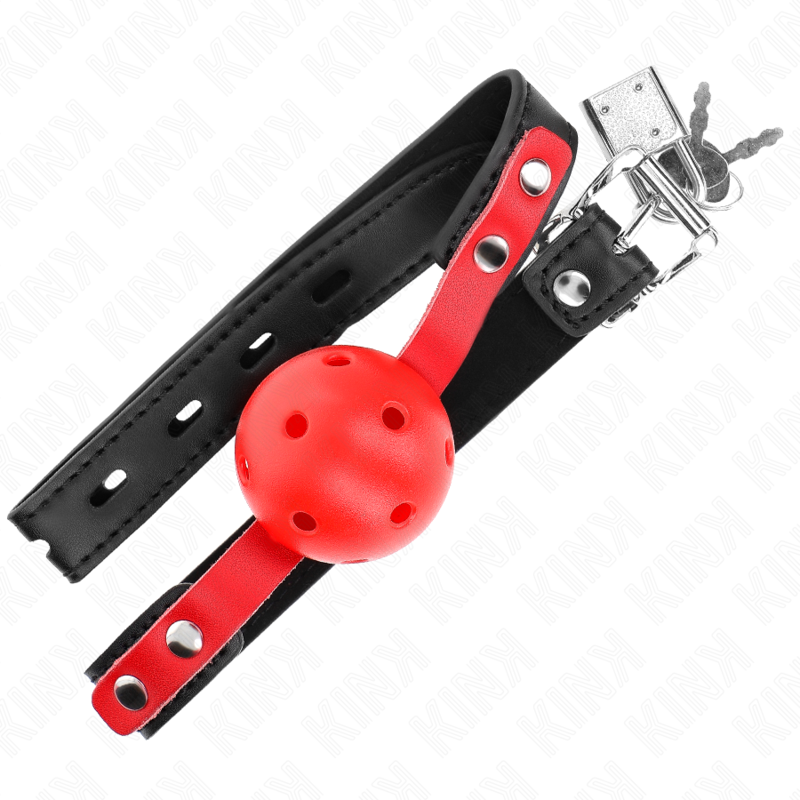 KINK COLLAR & GAG Balle Dure Creuse Rouge 4 Cm Gag Bracelet Noir 60 X 2 Cm ... — vue arrière