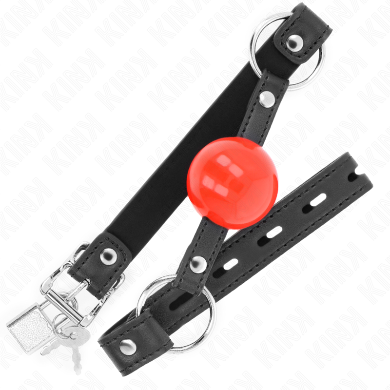 KINK COLLAR & GAG Bâillon Balle 4 Cm Serrure Boule Rouge Bracelet Noir 60 X... — vue détaillée