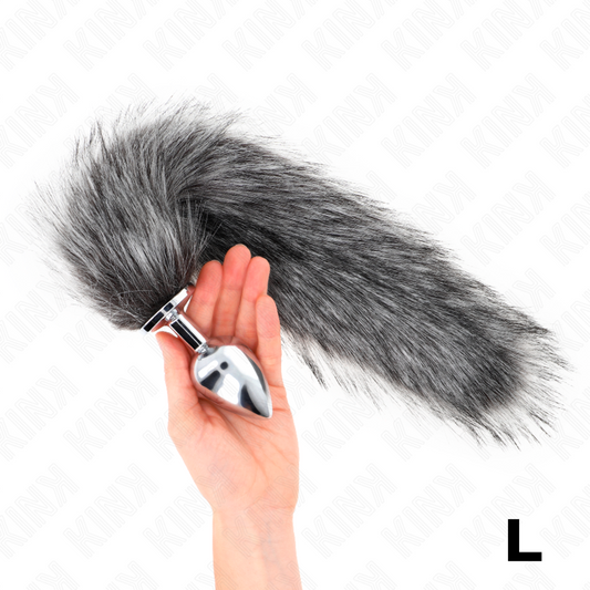 KINK PLEASURE PLUGS Plug Anal Taille L 10 X 4 Cm Queue Synthétique 40 Cm Gris - Aura Intime