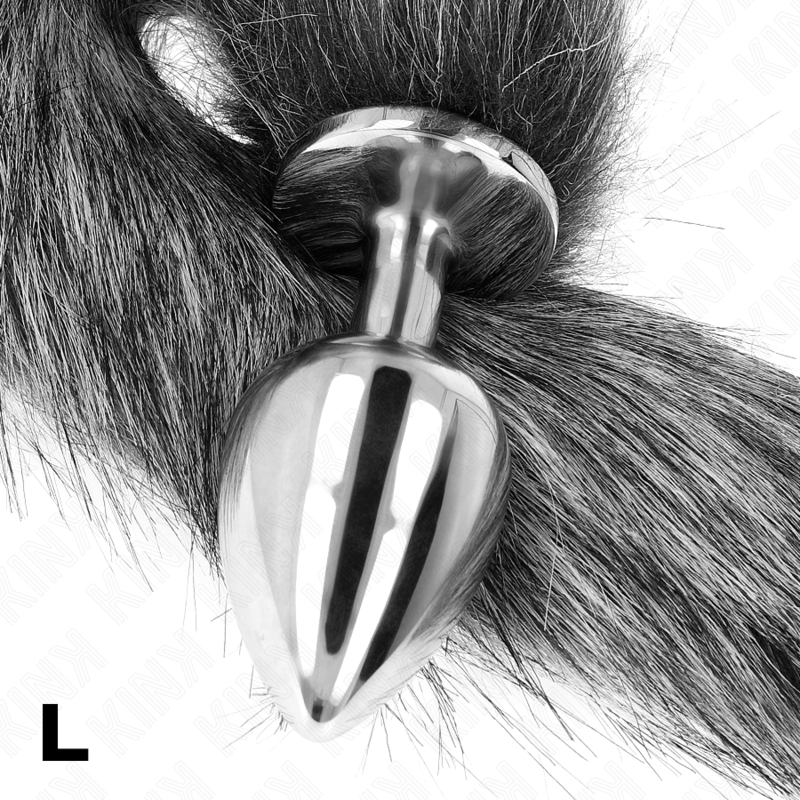 KINK PLEASURE PLUGS Plug Anal Taille L 10 X 4 Cm Queue Synthétique 40 Cm Gris — vue arrière