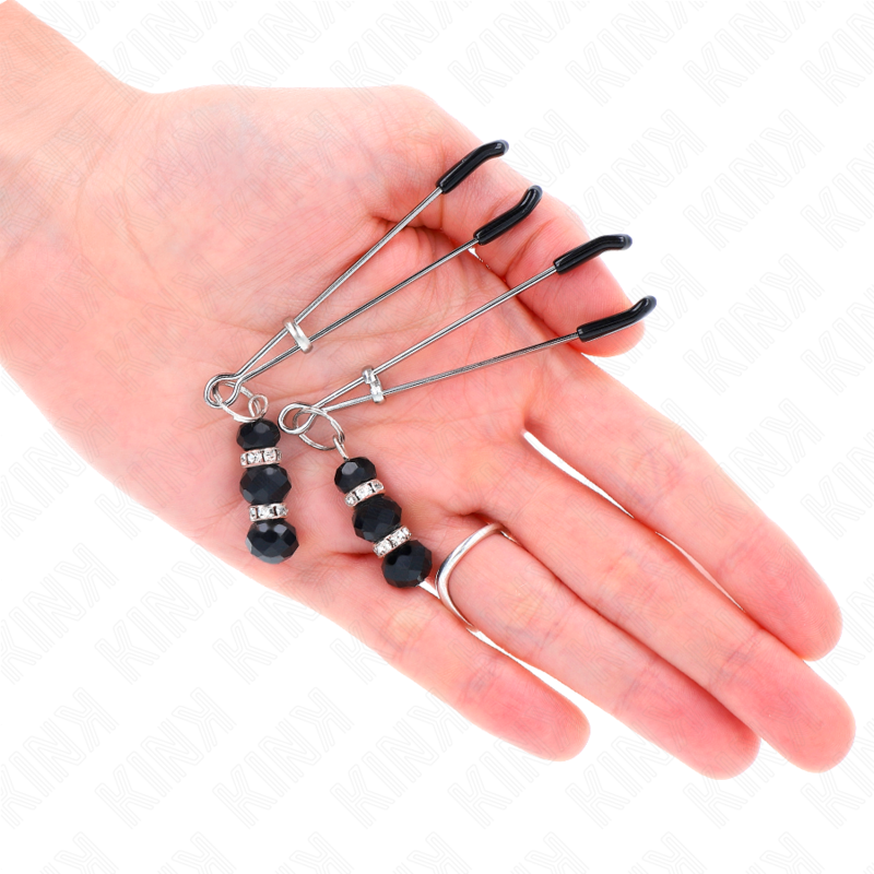 KINK NIPPLE GRIP Pinces À Teton Fines Or 3 Billes Verre Noir 7 Cm — vue arrière