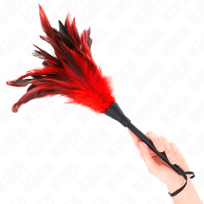KINK IMPACT & TOUCH Plumes Poulet Tickle Forme Corne Rouge 36 Cm - Aura Intime