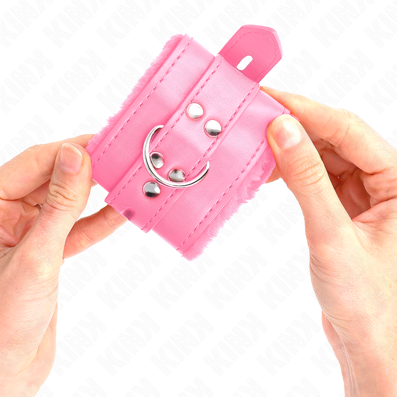 KINK WRIST RESTRAINT Appui-Poignets Doublés Fourrure Trous Carrés Rose Ceintur... — vue arrière