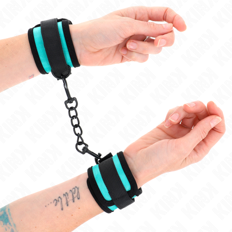 KINK WRIST RESTRAINT Appareils Poignet Nylon À Crochet Boucle Noir-Bleu Réglab... - Aura Intime