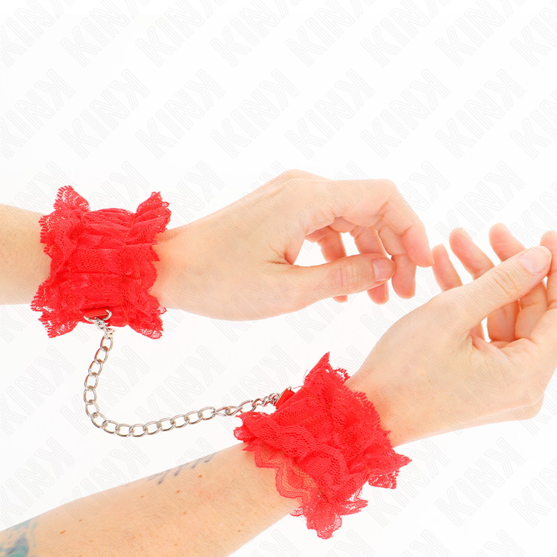 KINK WRIST RESTRAINT Attentes-Poignets Élastiques Dentelle Rouge - Aura Intime