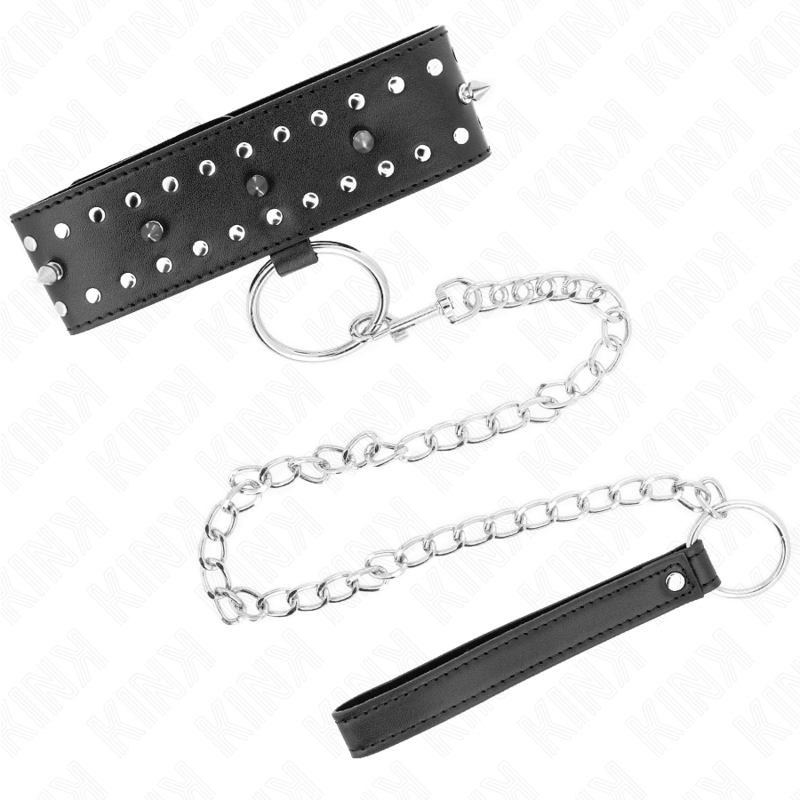 KINK COLLAR & GAG Collier Laisse 65 Cm Clous Argentés Modèle 1 Ajustable 36... — vue détaillée