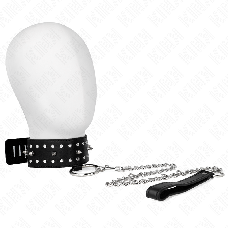 KINK COLLAR & GAG Collier Laisse 65 Cm Clous Argentés Modèle 1 Ajustable 36... - Aura Intime
