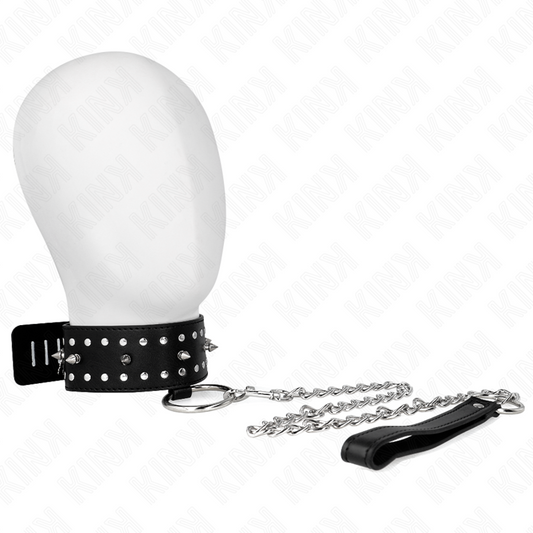 KINK COLLAR & GAG Collier Laisse 65 Cm Clous Argentés Modèle 1 Ajustable 36... - Aura Intime
