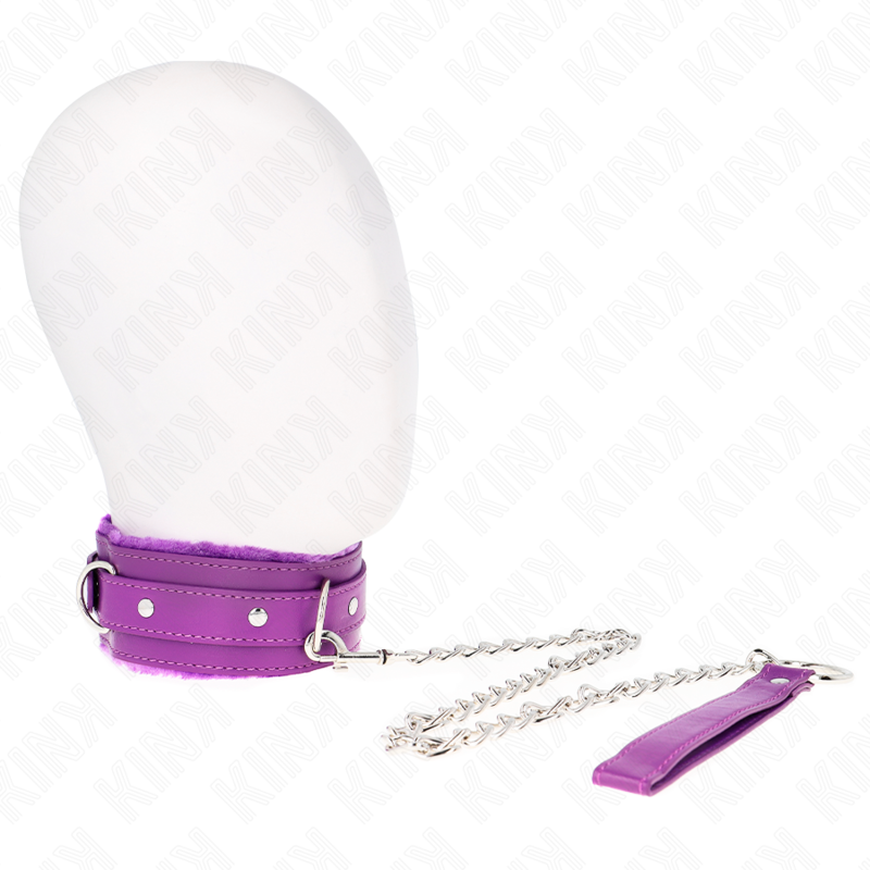 KINK COLLAR & GAG Collier Laisse 65 Cm Restrictions Violet 36-42 Cm X 5,5 Cm - Aura Intime