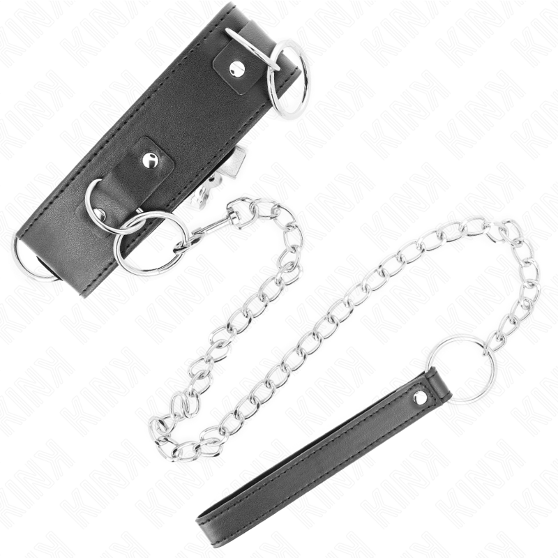 KINK COLLAR & GAG Collier Laisse 65 Cm 3 Anneaux Modèle 2 Réglable 36-43 Cm... — vue détaillée