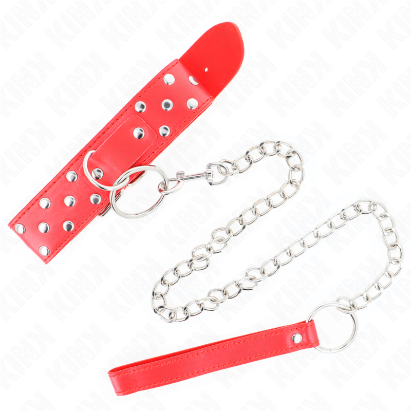 KINK COLLAR & GAG Collier Rivet Anneau Ceinture 65 Cm Rouge Ajustable 36-50... — vue détaillée