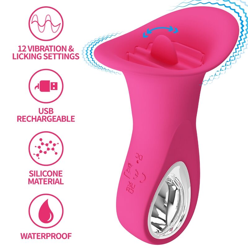 PRETTY LOVE FLIRTATION Clyde Vibrateur Oral Langue Vibrante 12 Vibrations Rose - Aura Intime