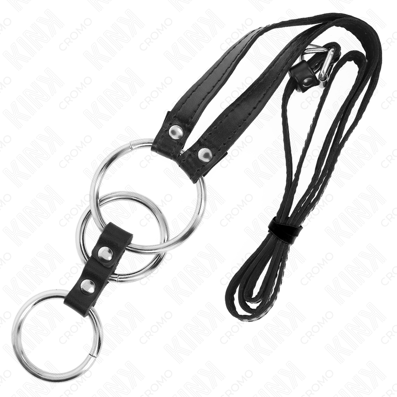 KINK RING POWER Anneau Pénis Triple Métal 3,8 Cm À 5 Cm Ceinture Cuir 112 Cm — vue arrière