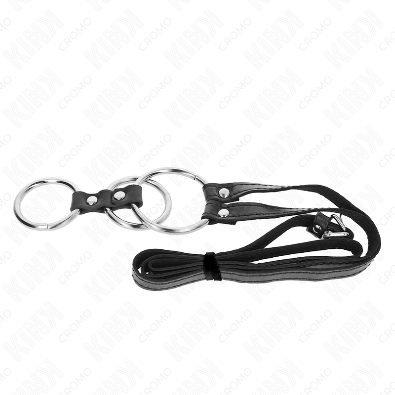KINK RING POWER Anneau Pénis Triple Métal 3,8 Cm À 5 Cm Ceinture Cuir 112 Cm — accessoires inclus