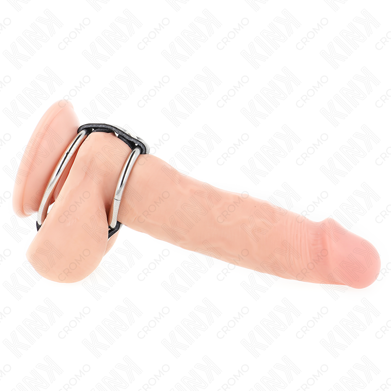 KINK RING POWER Double Anneau Pénis Métal 3,8 Cm À 5 Cm Connecté Au Cuir — vue détaillée