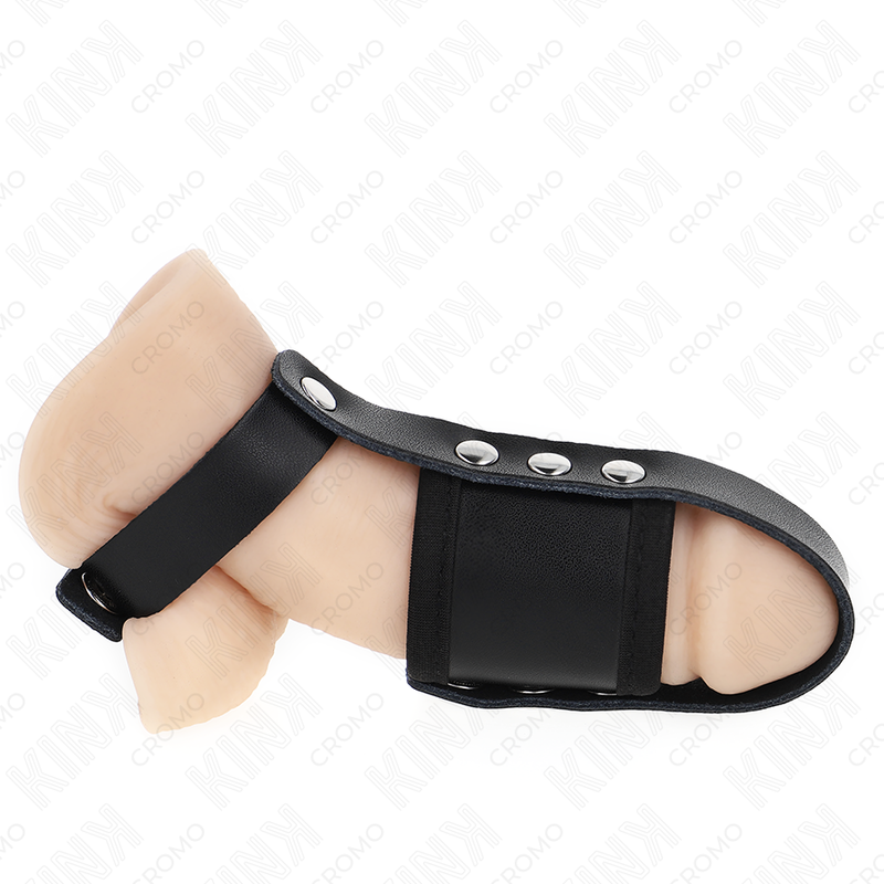 KINK RING POWER Anneau Cage À Pénis Cuir Sangle Réglable Séparation Balle... - Aura Intime