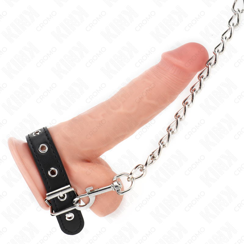 KINK RING POWER Anneau Pénis Cuir Sangle 21,5 X 2 Cm Chaîne Métal 60 Cm — vue détaillée