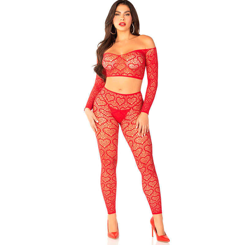 LEG AVENUE BODYSTOCKINGS Crop Top + Bas Rouge Taille Unique - Aura Intime