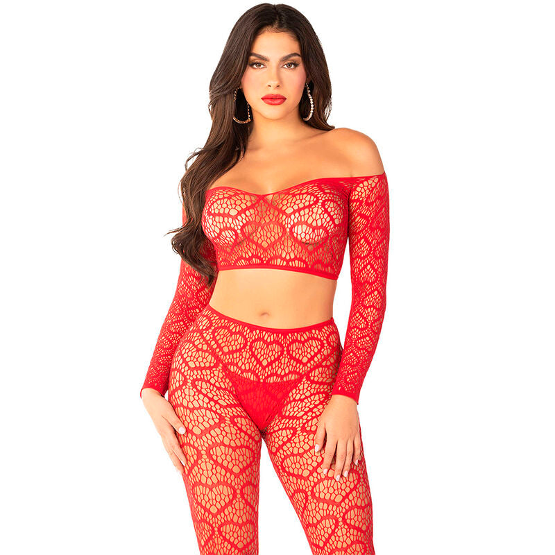 LEG AVENUE BODYSTOCKINGS Crop Top + Bas Rouge Taille Unique — vue détaillée