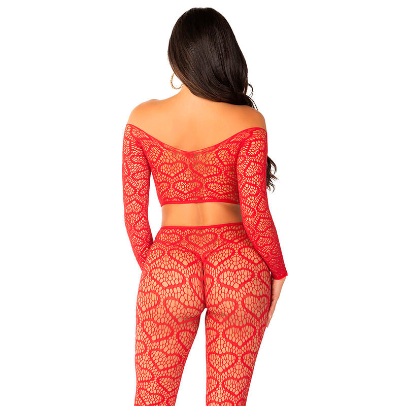 LEG AVENUE BODYSTOCKINGS Crop Top + Bas Rouge Taille Unique — accessoires inclus