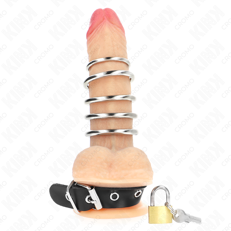 KINK RING POWER Anneau Pénis Cuir Sangle Verrouillage 21 X 2 Cm 5 Anneaux... — vue détaillée