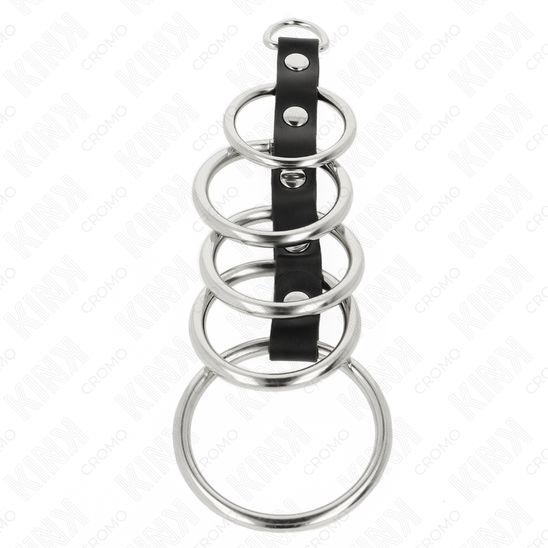 KINK RING POWER 5 Anneaux Pénis Métal 3,2 Cm À 5 Cm Connectés Par Cuir — vue alternative