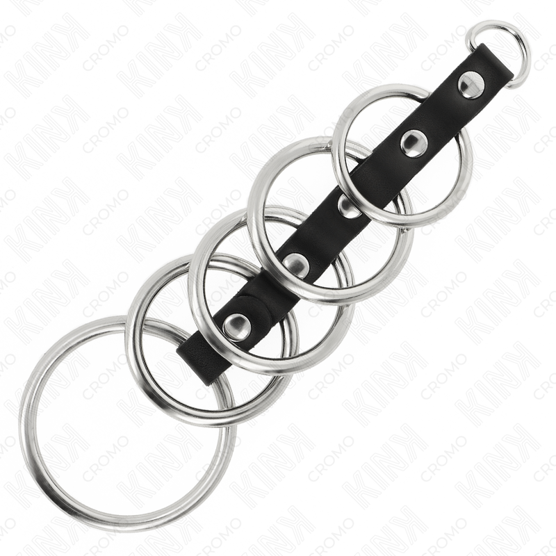 KINK RING POWER 5 Anneaux Pénis Métal 3,2 Cm À 5 Cm Connectés Par Cuir — vue arrière