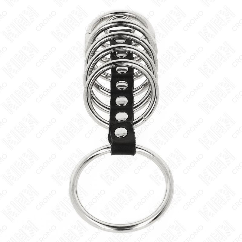 KINK RING POWER 7 Anneaux Pénis Métal 3,2 Cm À 5 Cm Connectés Par Cuir — vue alternative