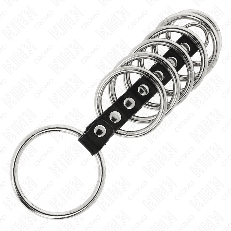 KINK RING POWER 7 Anneaux Pénis Métal 3,2 Cm À 5 Cm Connectés Par Cuir — vue arrière
