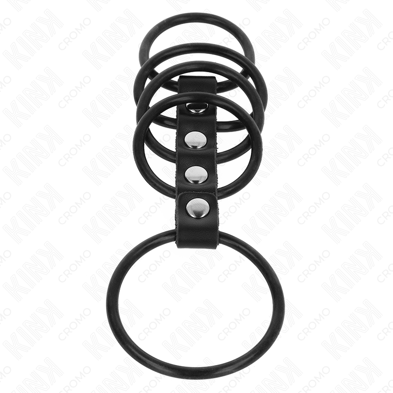 KINK RING POWER 5 Anneaux Pénis Silicone 3,8 Cm À 4,8 Cm Connectés Par Cuir — vue arrière