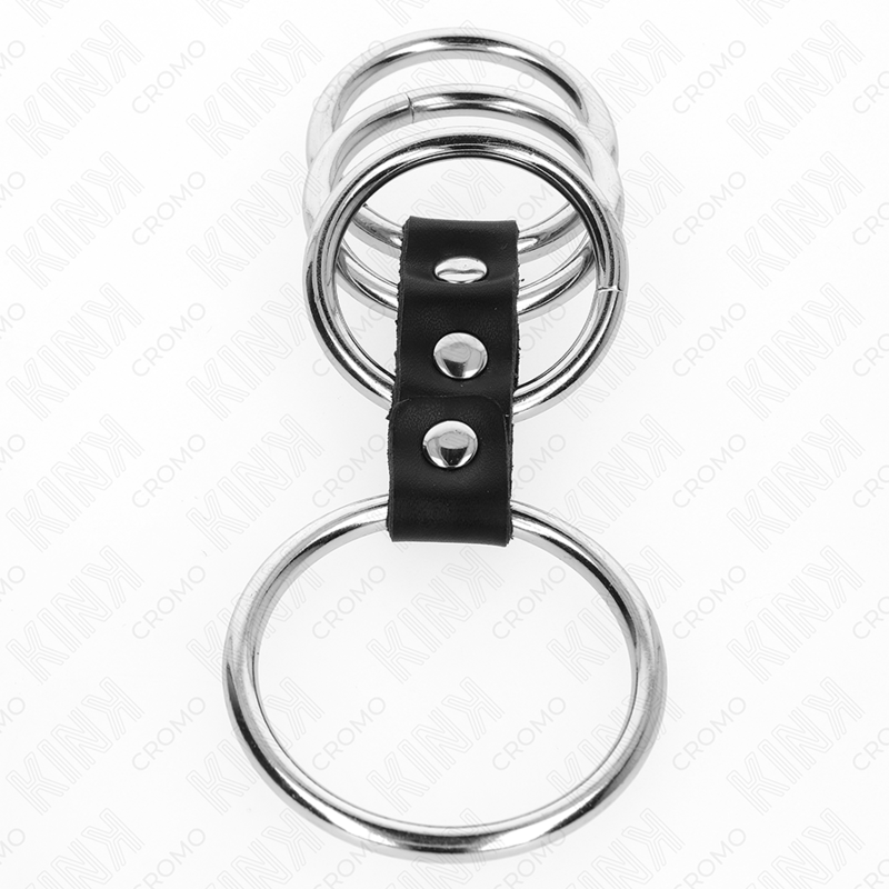 KINK RING POWER 4 Anneaux Pénis Métal 3,7 Cm À 5 Cm Connectés Par Cuir — vue alternative