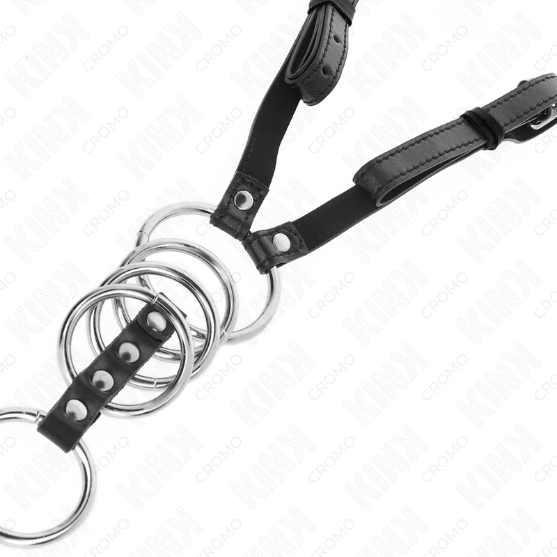 KINK RING POWER 5 Anneaux Pénis 3,8 Cm À 5 Cm Métal Ceinture Cuir 112 Cm — accessoires inclus