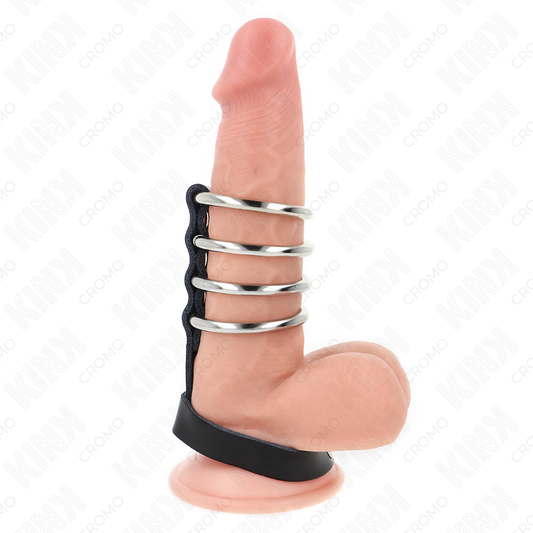 KINK RING POWER 4 Anneaux Pénis Métal 3,8 Cm Connectés Sangle Cuir 22 X 1... - Aura Intime