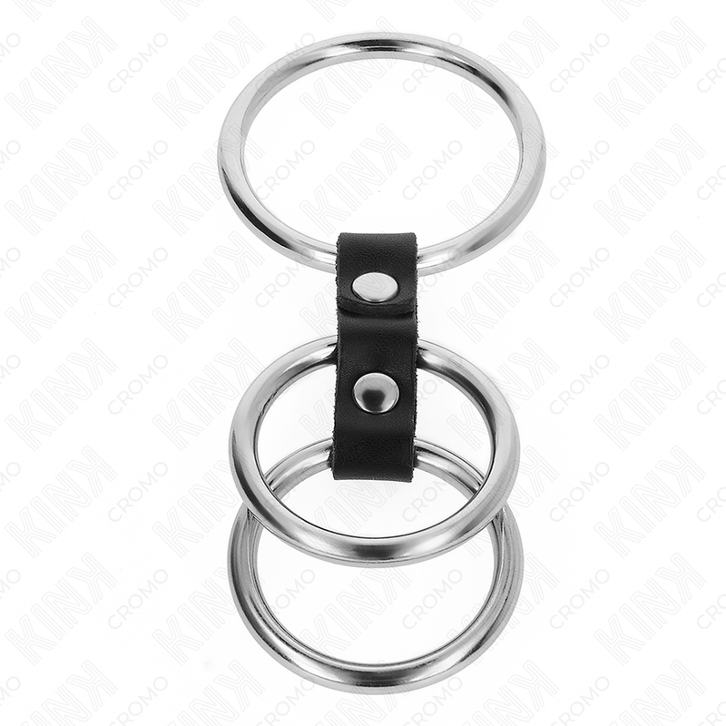 KINK RING POWER Anneau Pénis Triple Métal 3,7 Cm À 5 Cm Connecté Au Cuir — vue alternative