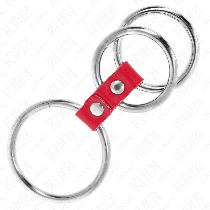 KINK RING POWER Anneau Pénis Triple Métal 3,7 Cm À 5 Cm Connecté Cuir Rouge — vue alternative